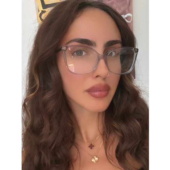 NEW Gucci GG0026O Transparent Grey Cat Eye Eyeglasses Frames - Picture 1 of 7